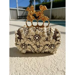 Alexander McQueen Runway Faux Pearl Cherub Ivory Knuckle Duster Clutch Purse